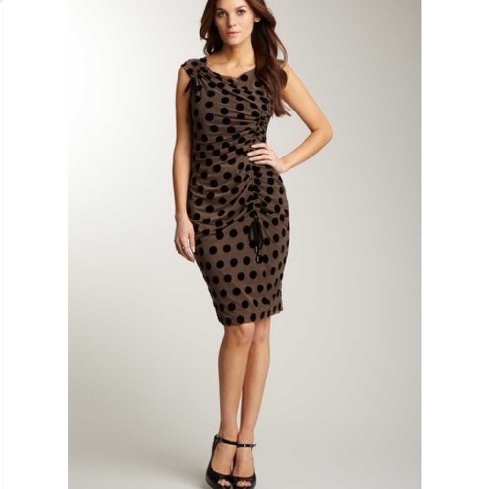 Eva Franco Polka Dot Fitted Ruched Dress